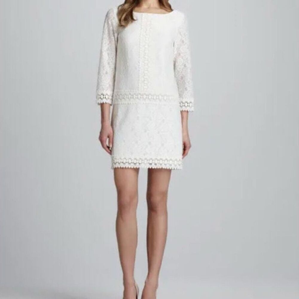 Laundry By Shelli Segal Women's White Lace 3/4 Sleeve Mini Dress Size 2